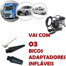 Compressor Veicular De Ar Portátil 12V Com Manômetro Encher Pneu Bike Carro Onibus 3 Bicos P Inflar