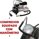 Compressor Veicular De Ar Portátil 12V Com Manômetro Encher Pneu Bike Carro Onibus 3 Bicos P Inflar